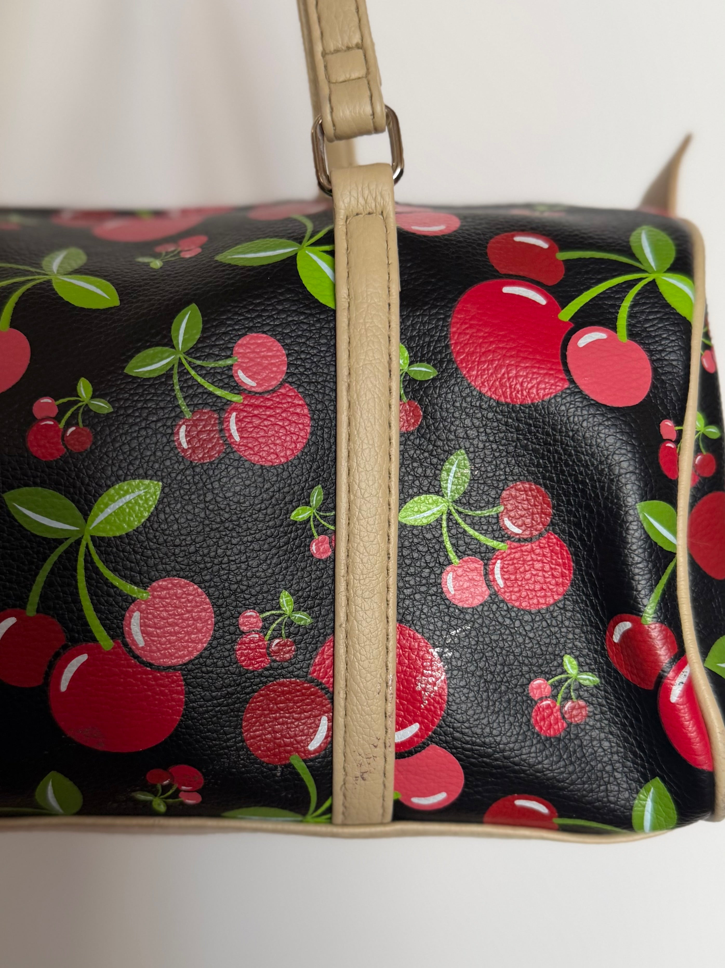 Black Cherry Print Barrel Bag