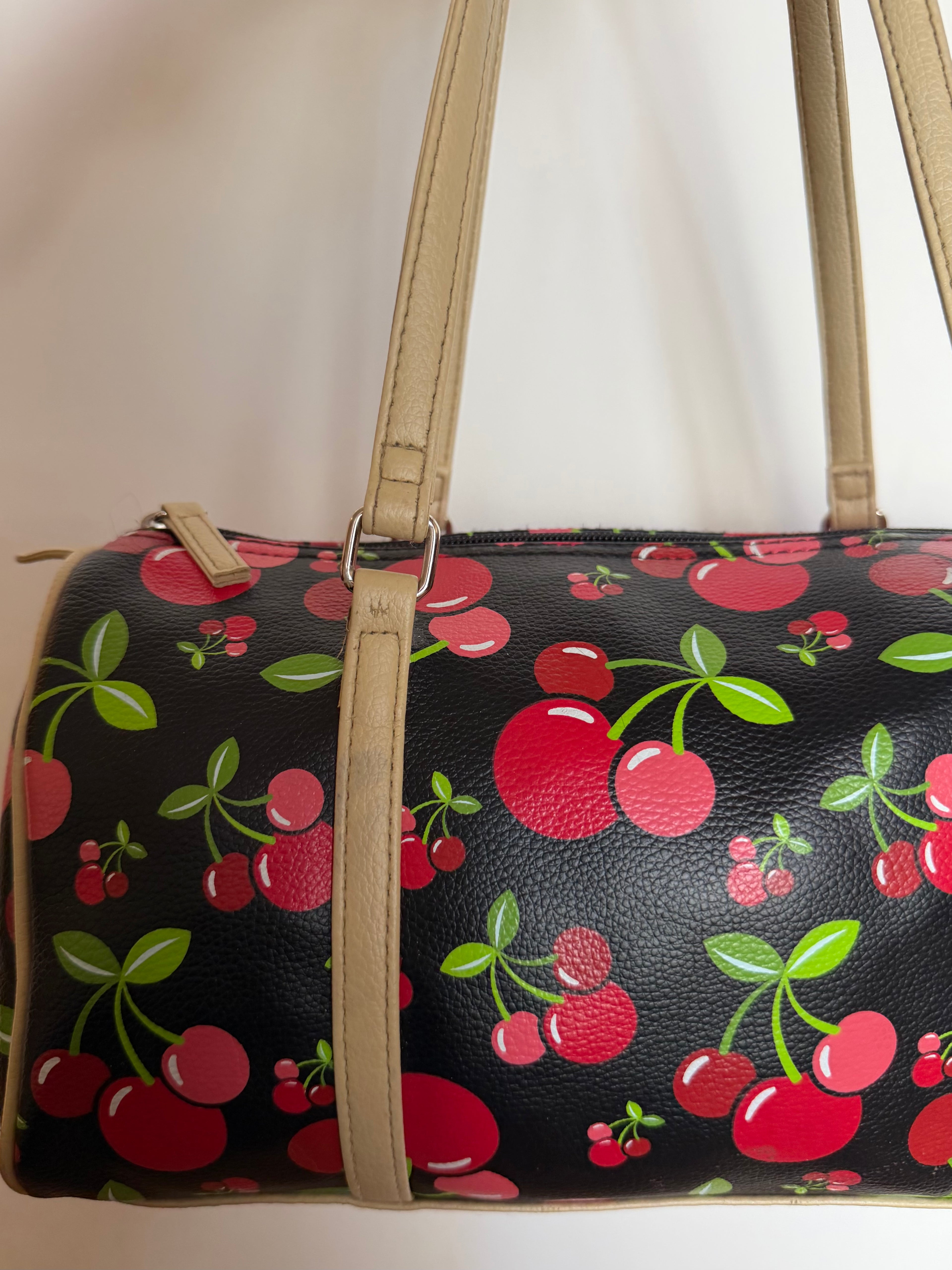 Black Cherry Print Barrel Bag