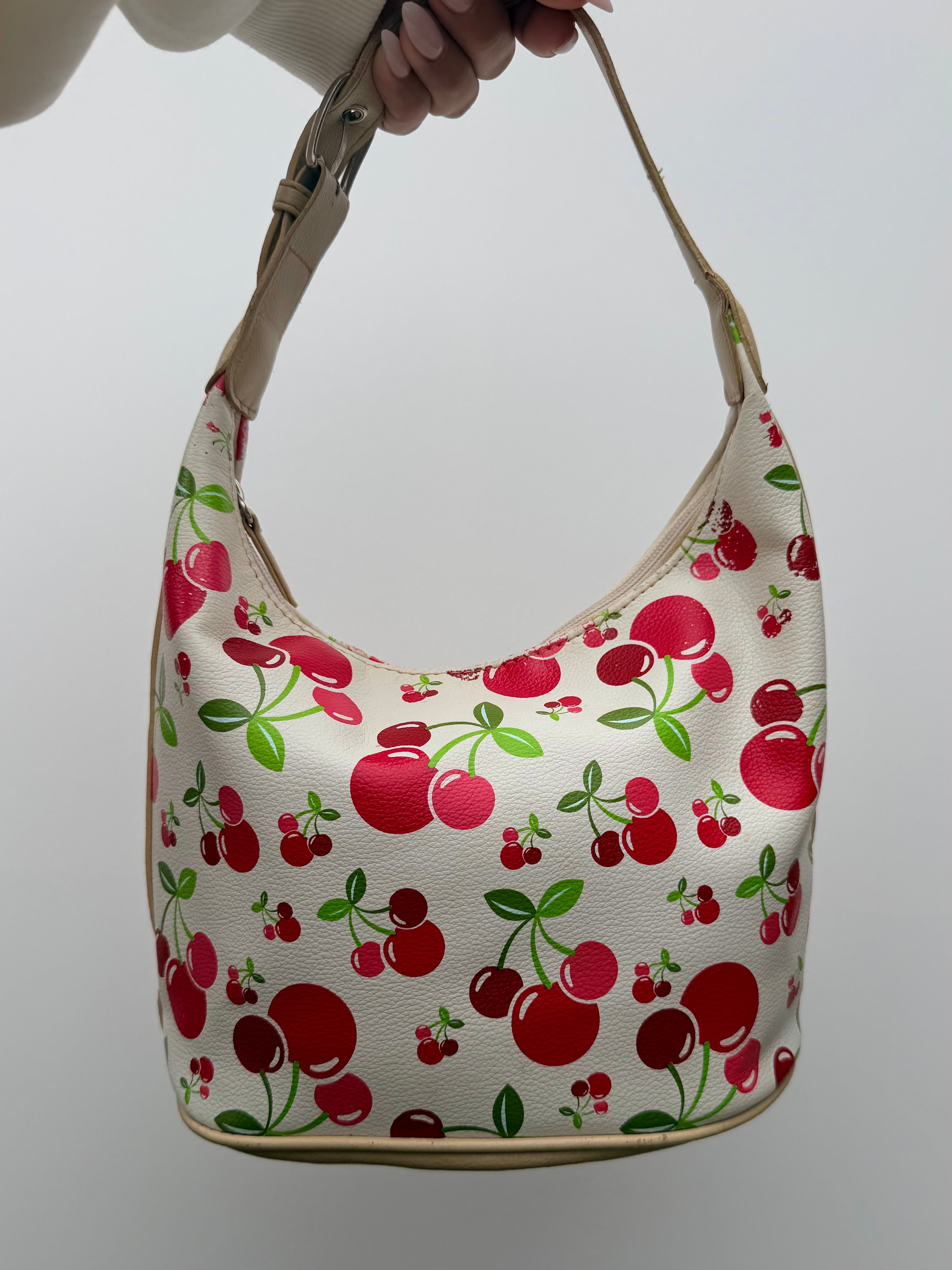 White Cherry Print Shoulder Bag #1