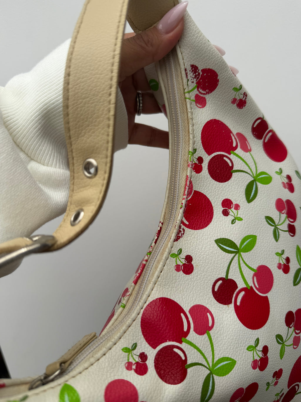 White Cherry Print Shoulder Bag #1
