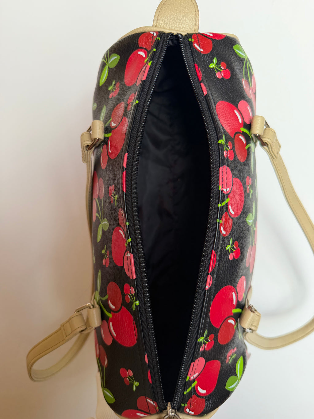 Black Cherry Print Barrel Bag