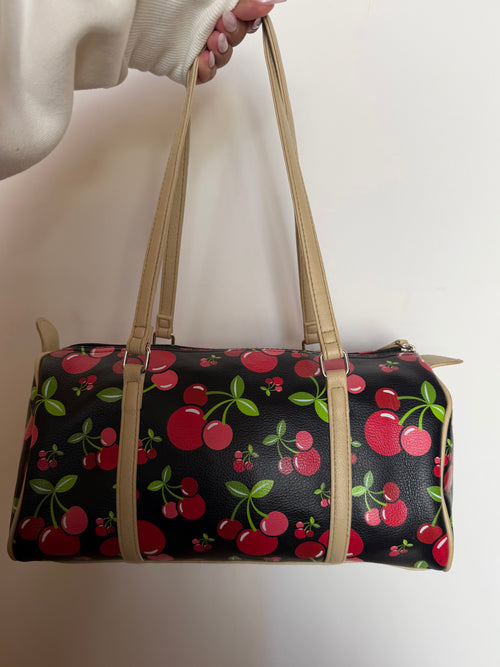 Black Cherry Print Barrel Bag