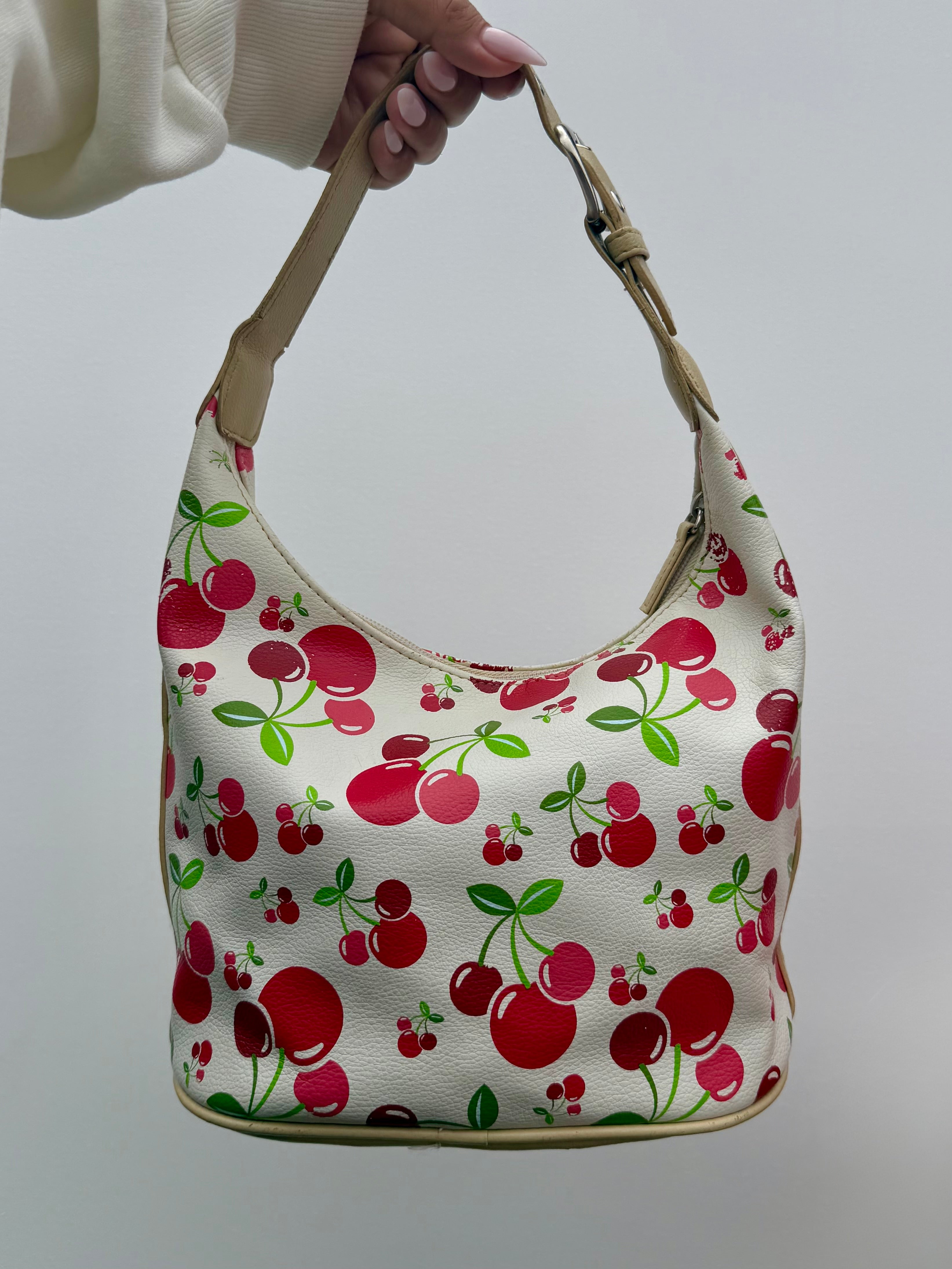 White Cherry Print Shoulder Bag #1