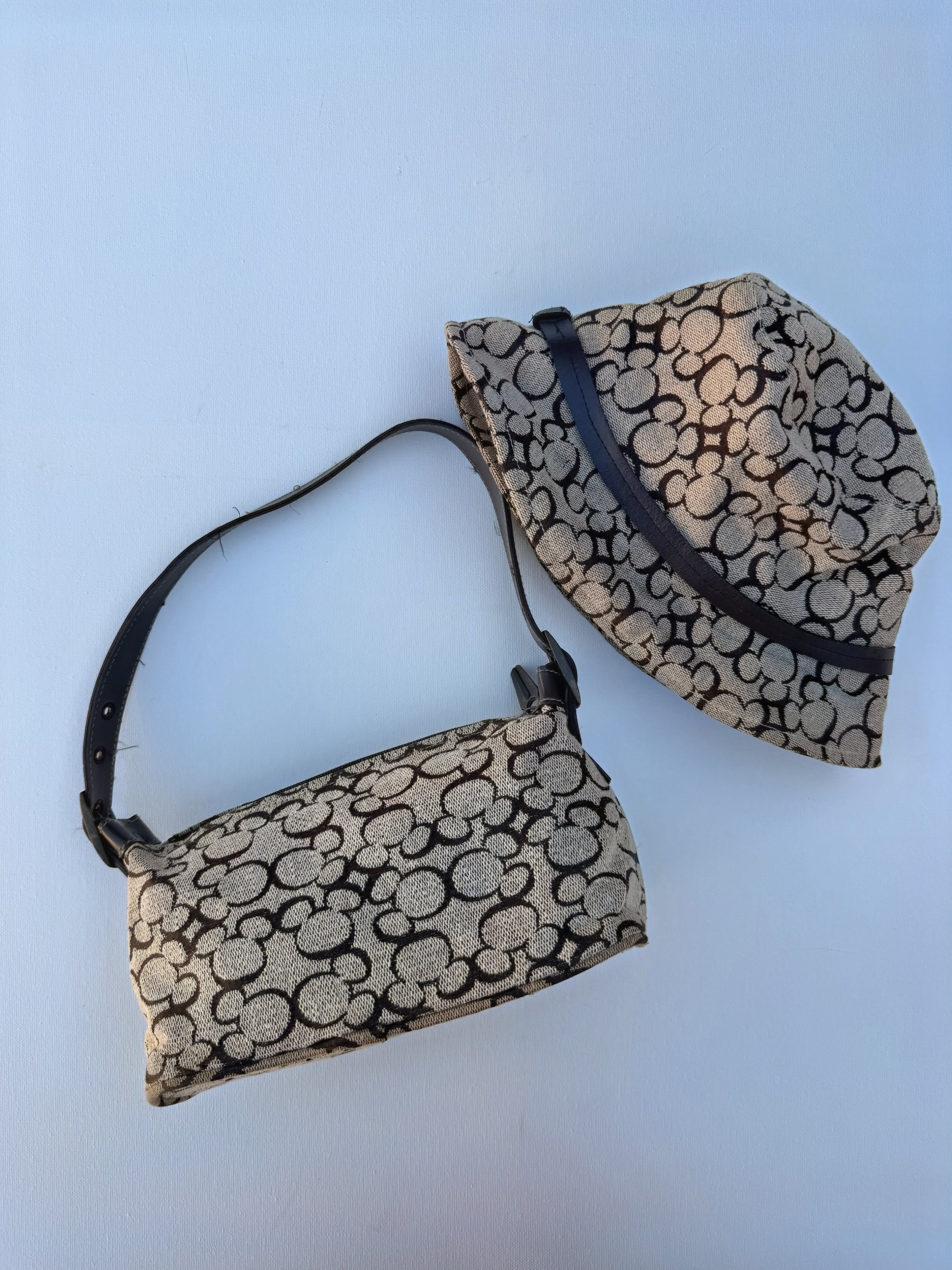 Brown Mickey Monogram Canvas Shoulder Bag + bucket hat