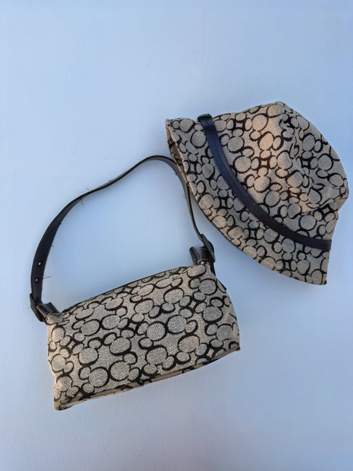 Brown Mickey Monogram Canvas Shoulder Bag + bucket hat