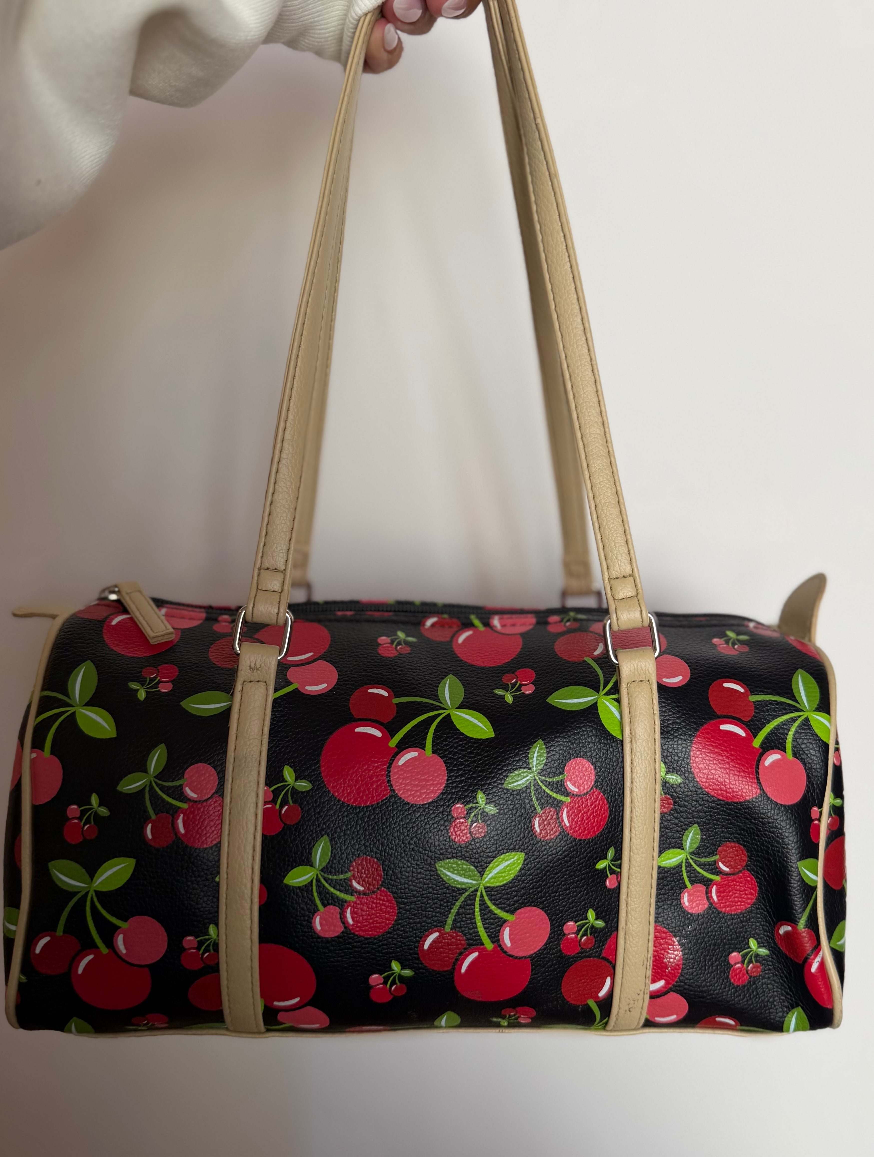 Black Cherry Print Barrel Bag