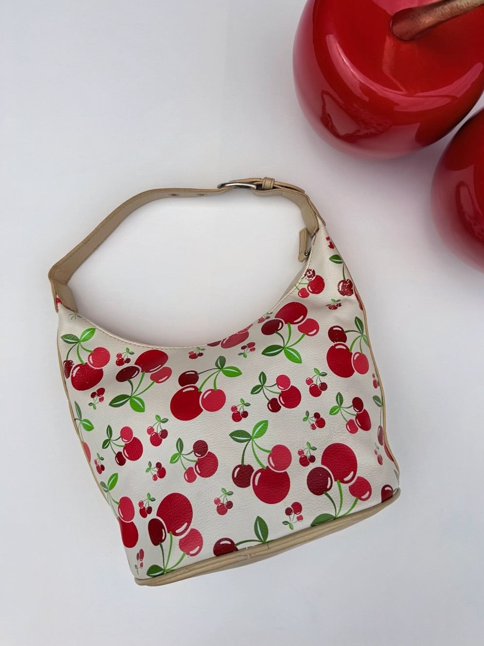 White Cherry Print Shoulder Bag #1